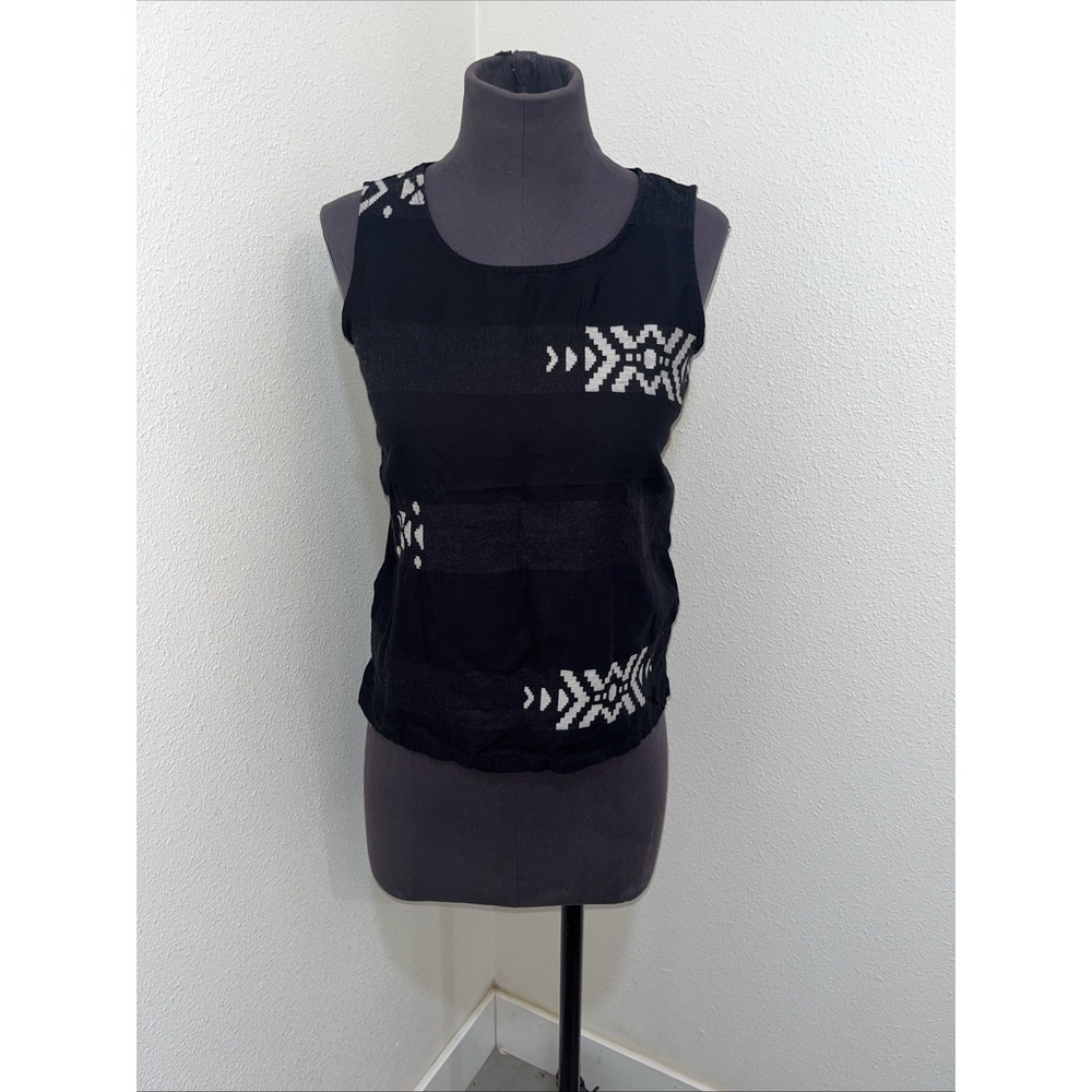 Eileen Fisher Folklore Cotton Jacquard Black Sleeveless Top Small